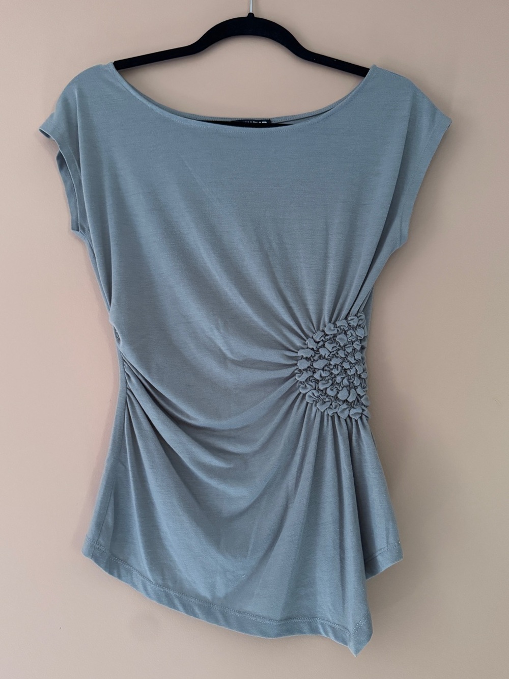 NWOT Gray Side-Ruched Asymmetrical Top